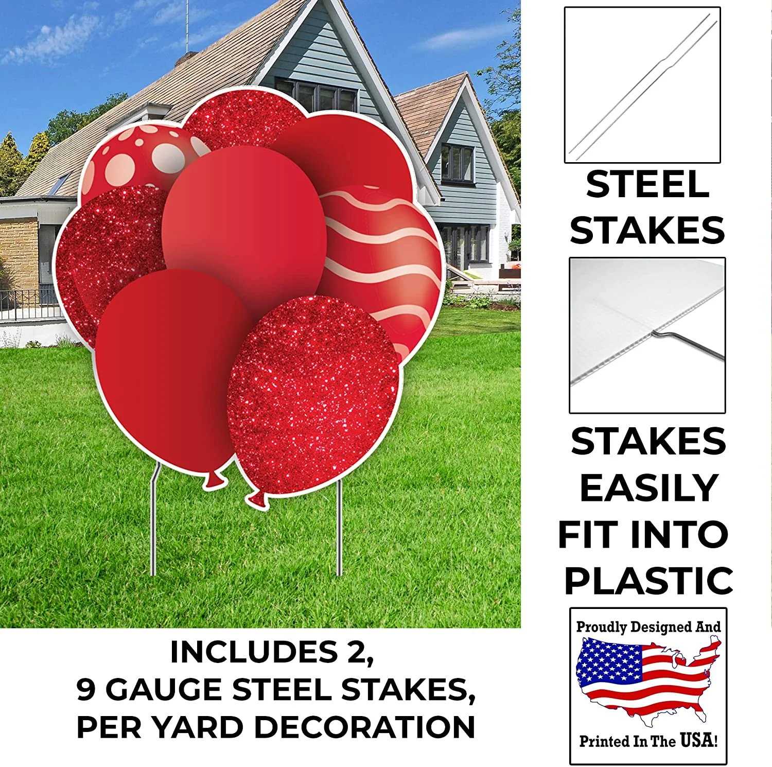 23.5" Fire Red Balloon Bouquets EZ Filler Yard Cards Set - Image 2