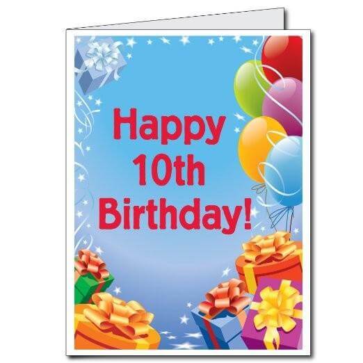 3' Giant 10th Birthday Presents and Balloons Greeting Card