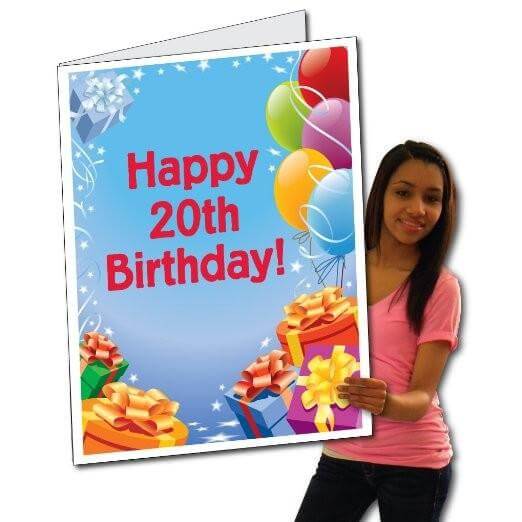 3' Giant 20th Birthday Presents and Balloons Greeting Card