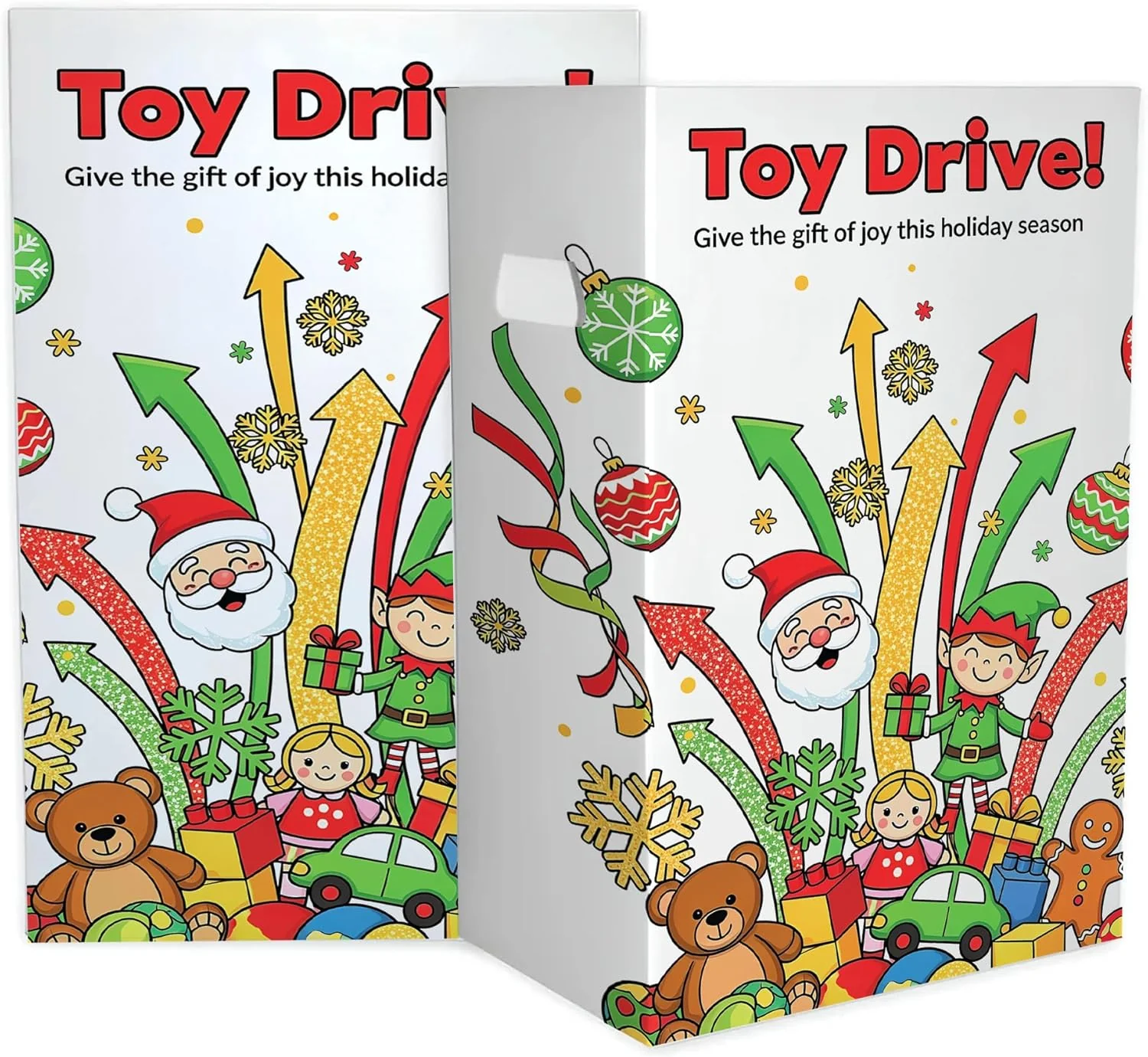6-Pack Toy Drive Donation Bin - Reuseable Corrugated Plastic Trash Cans | 22.3 Gallons