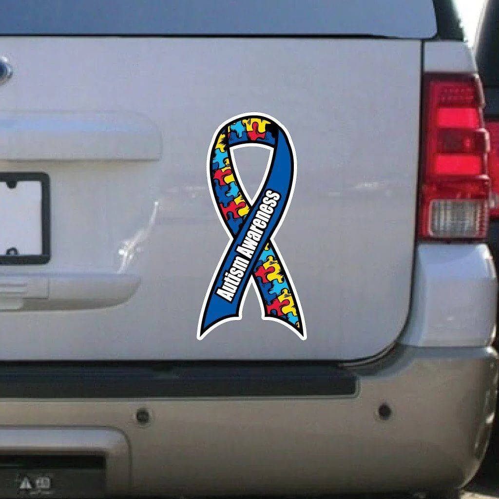 3.5 x 7.5 Autism Awareness Ribbon Car Magnet - Image 2