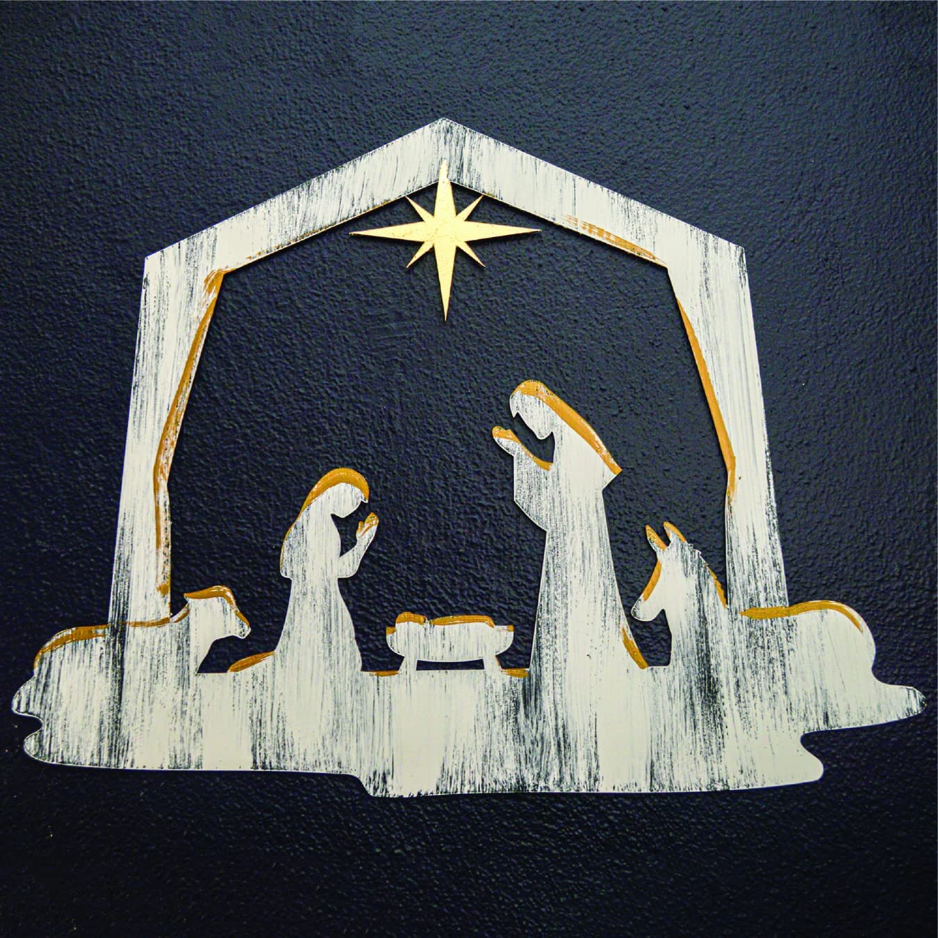 Christmas Nativity Wall Art, Handpainted 3D Wall Decor, 18x23 Inches, White with Gold Paint - Image 9