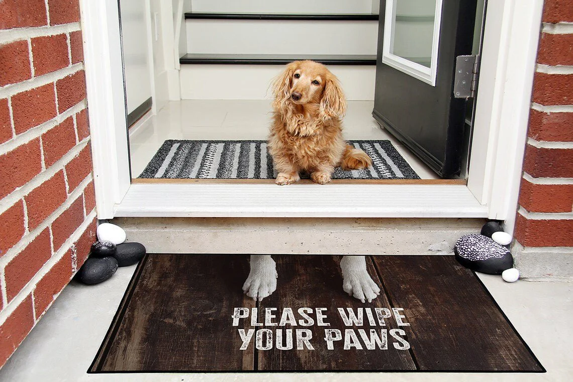 Please Wipe Your Paws Dog Doormat, 24x36 Inches, Tufted Loop Top, Durgan Rubber Backing, Black Band Edge