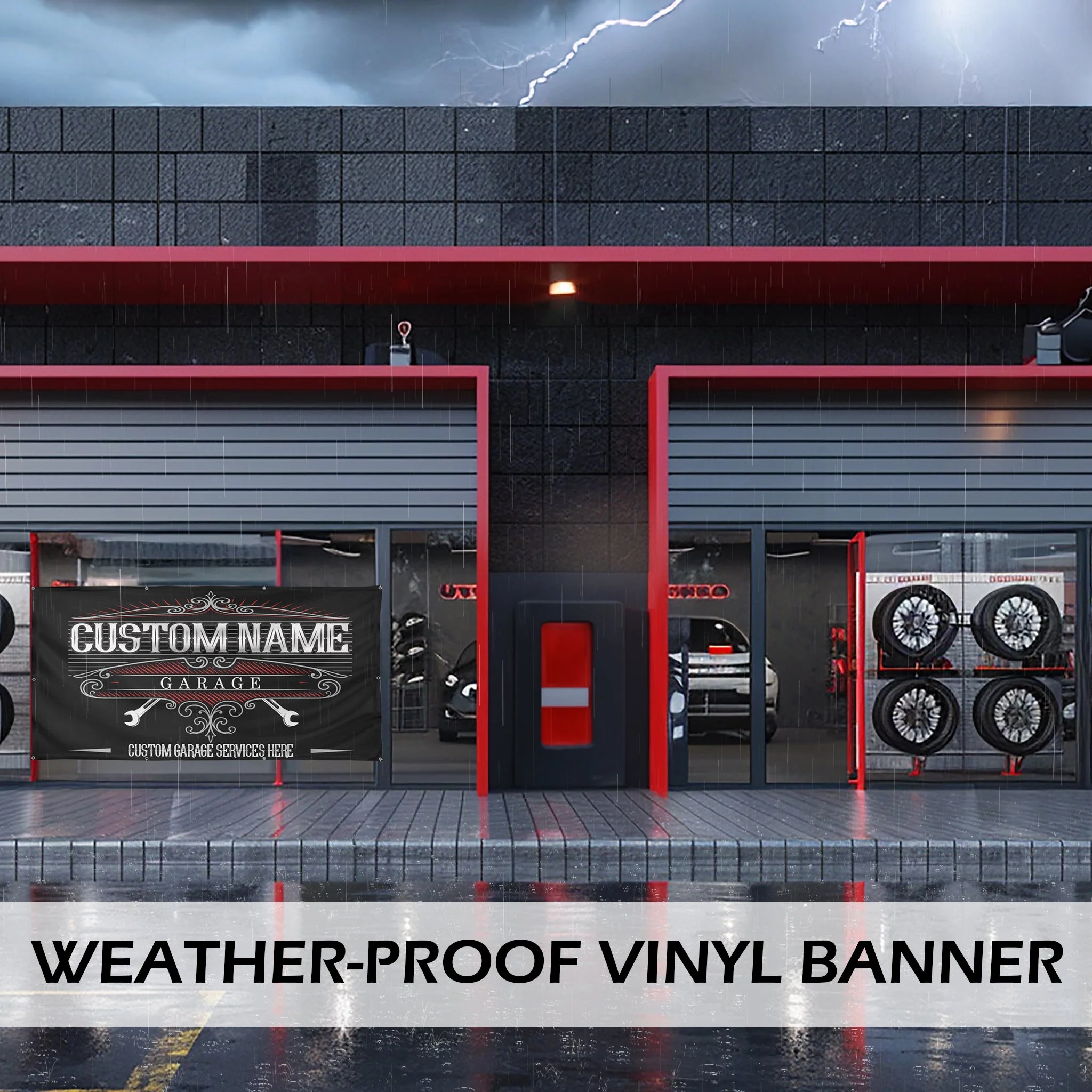Custom Auto Shop Banner with Grommets, Personalized Vinyl Garage Sign - Image 3
