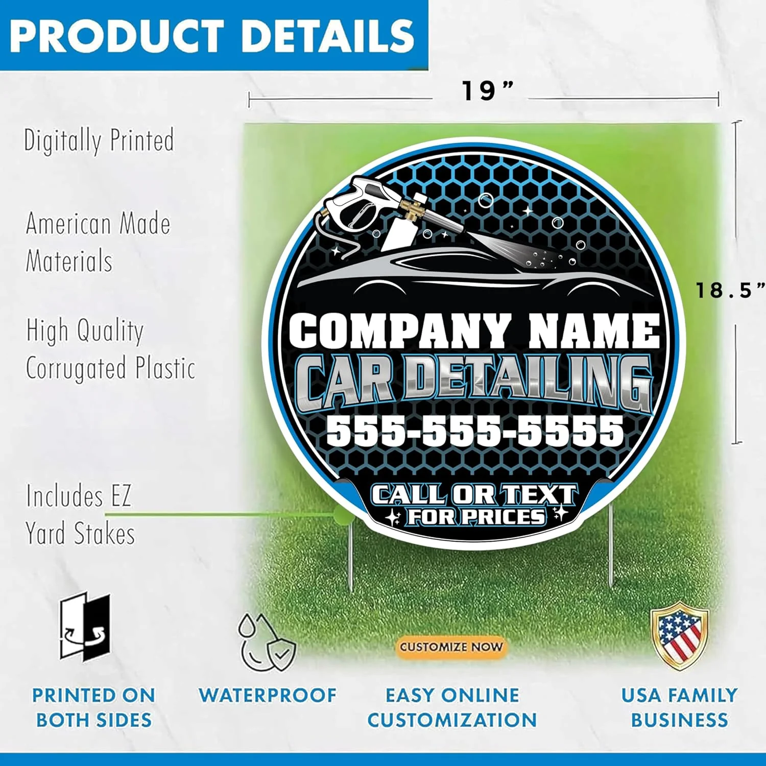 Custom Car Detailing Yard Signs | 10-Pack| Two-Sided | Personalized Mobile Auto Detailing Signs 20 EZ Stakes Included - Image 2