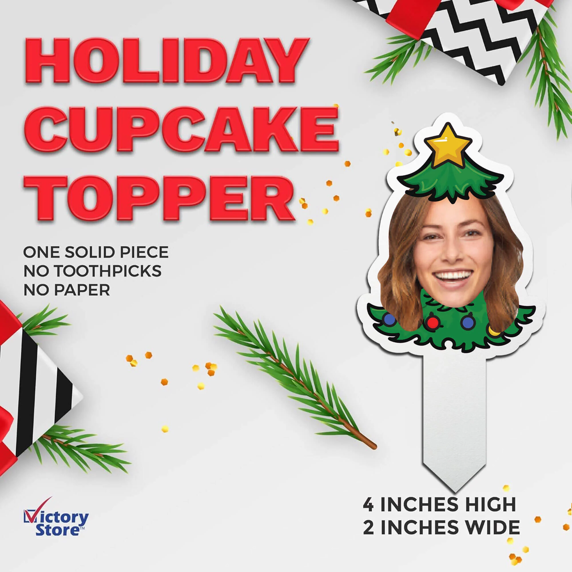 Custom Christmas Cupcake Toppers (Christmas Tree) - Image 5