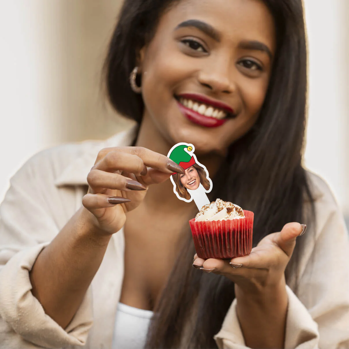 Custom Christmas Cupcake Toppers (Elf Hat) - Image 2