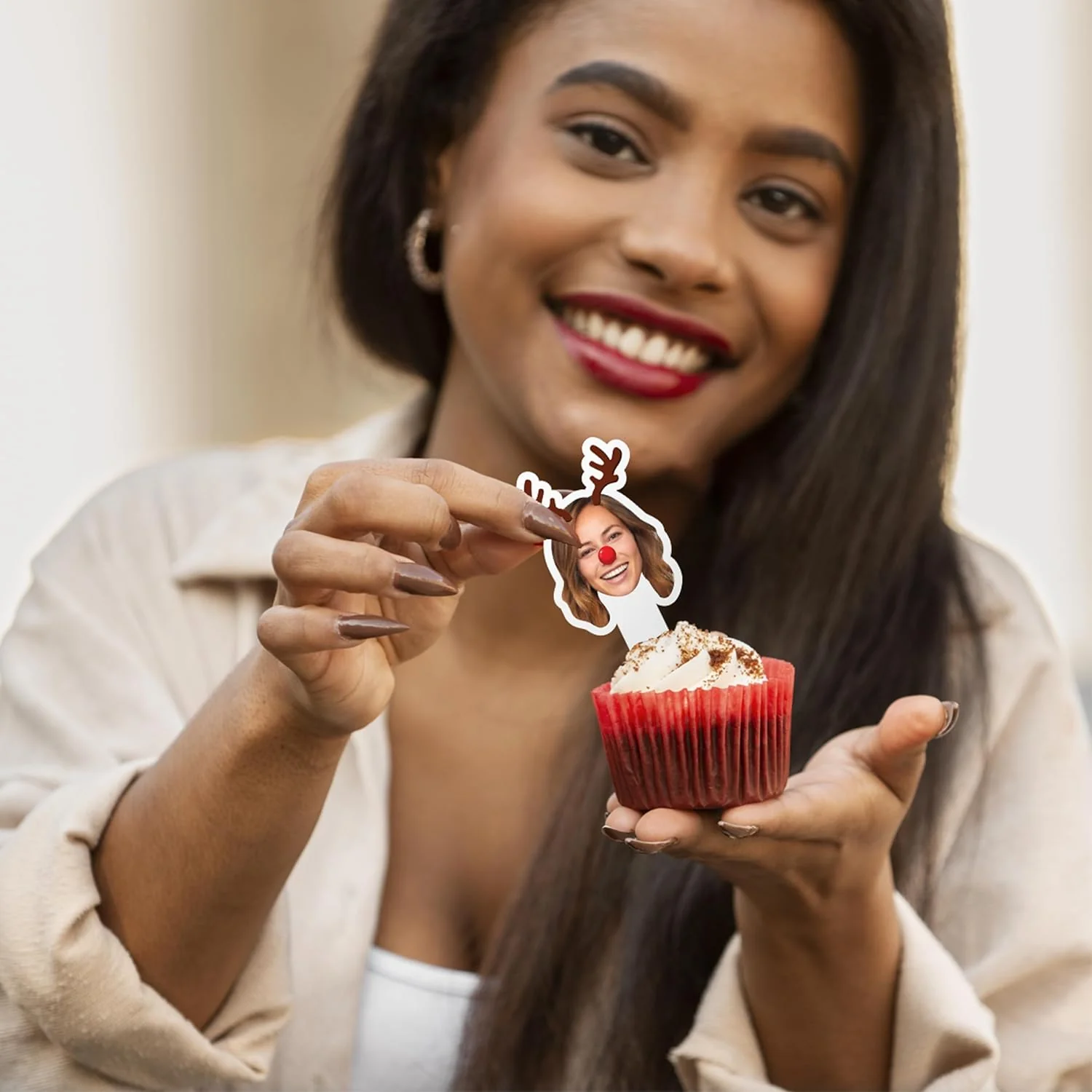 Custom Christmas Cupcake Toppers (Rudolph) - Image 2