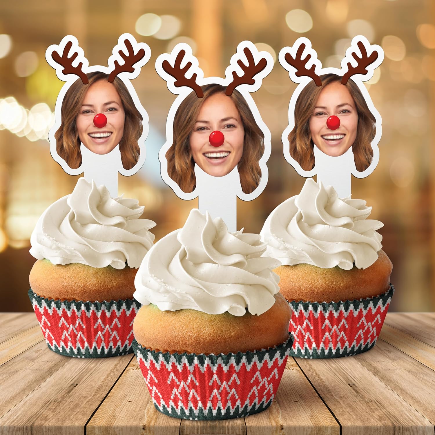 Custom Christmas Cupcake Toppers (Rudolph) - Image 5