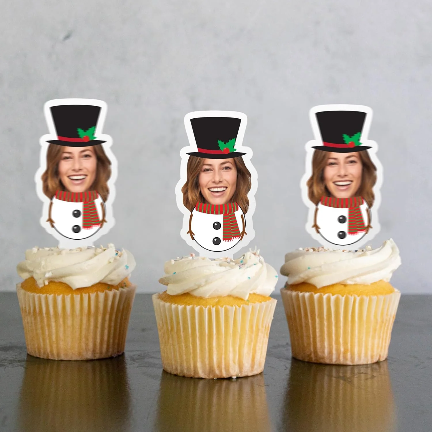 Custom Christmas Cupcake Toppers (Snowman) - Image 3