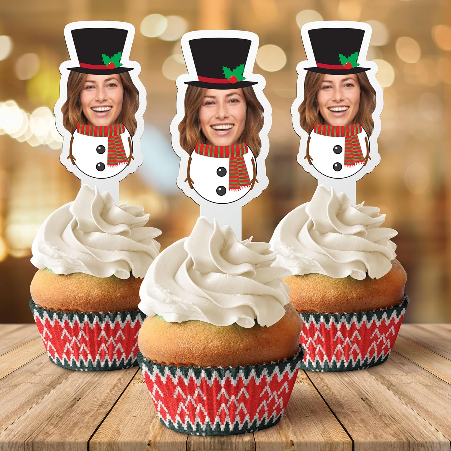 Custom Christmas Cupcake Toppers (Snowman) - Image 5