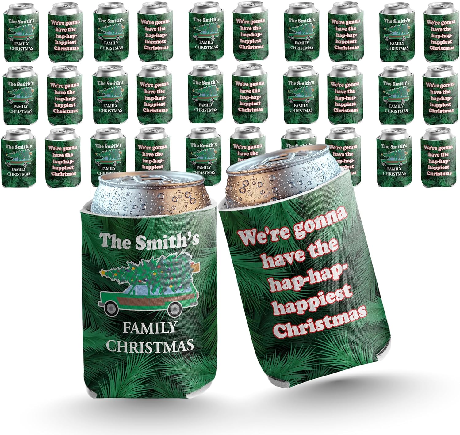Custom Family Christmas Can Cooler Pack- "We're gonna have the hap-hap-happiest Christmas"