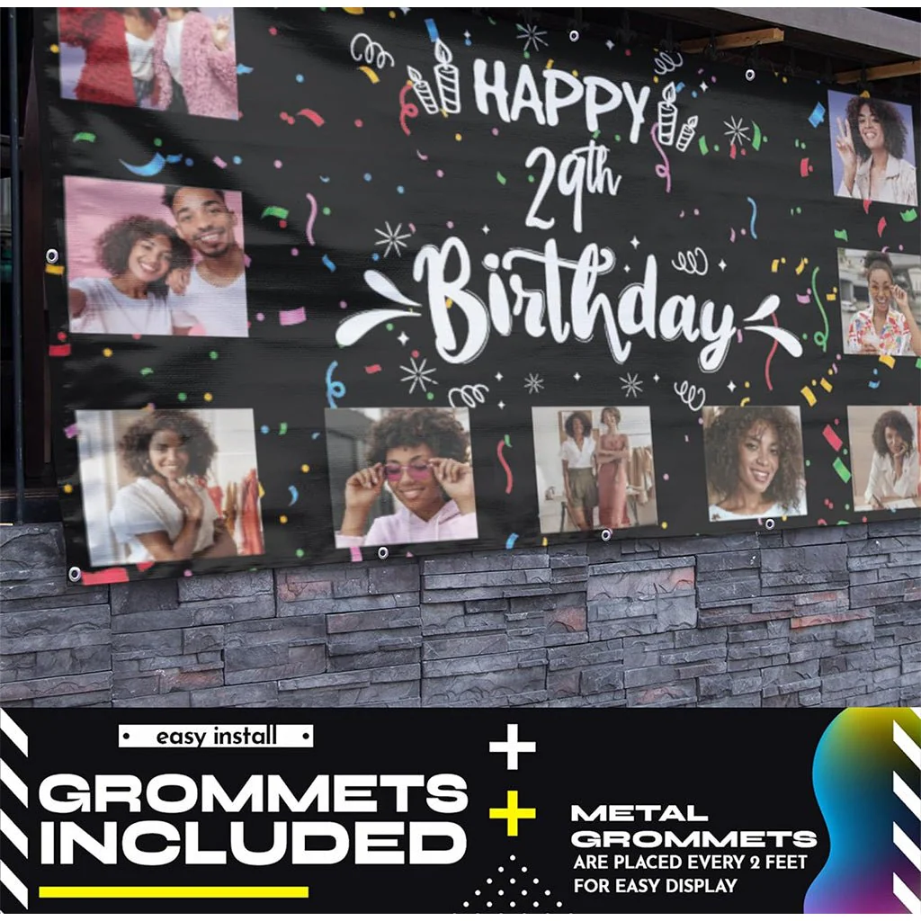 Custom 9 Photo Happy Birthday Banner | 5 Ft - Image 3
