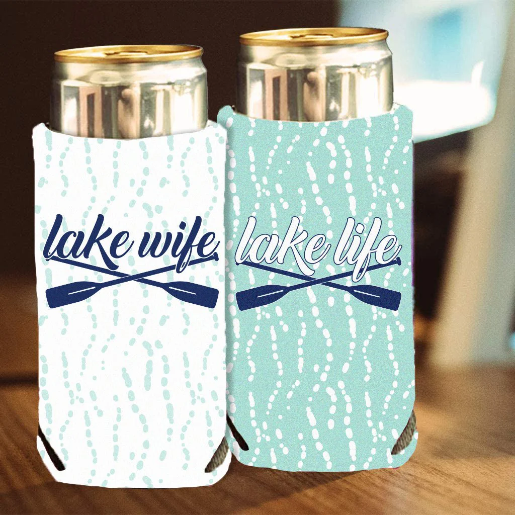 Custom Bachelorette Lake Life Lake Wife Slim Can Cooler Set - Image 2