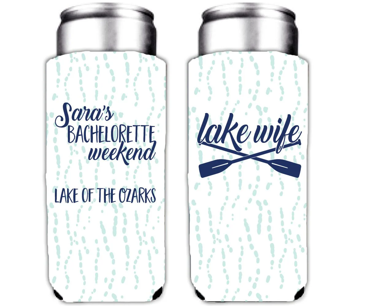 Custom Bachelorette Lake Life Lake Wife Slim Can Cooler Set - Image 4