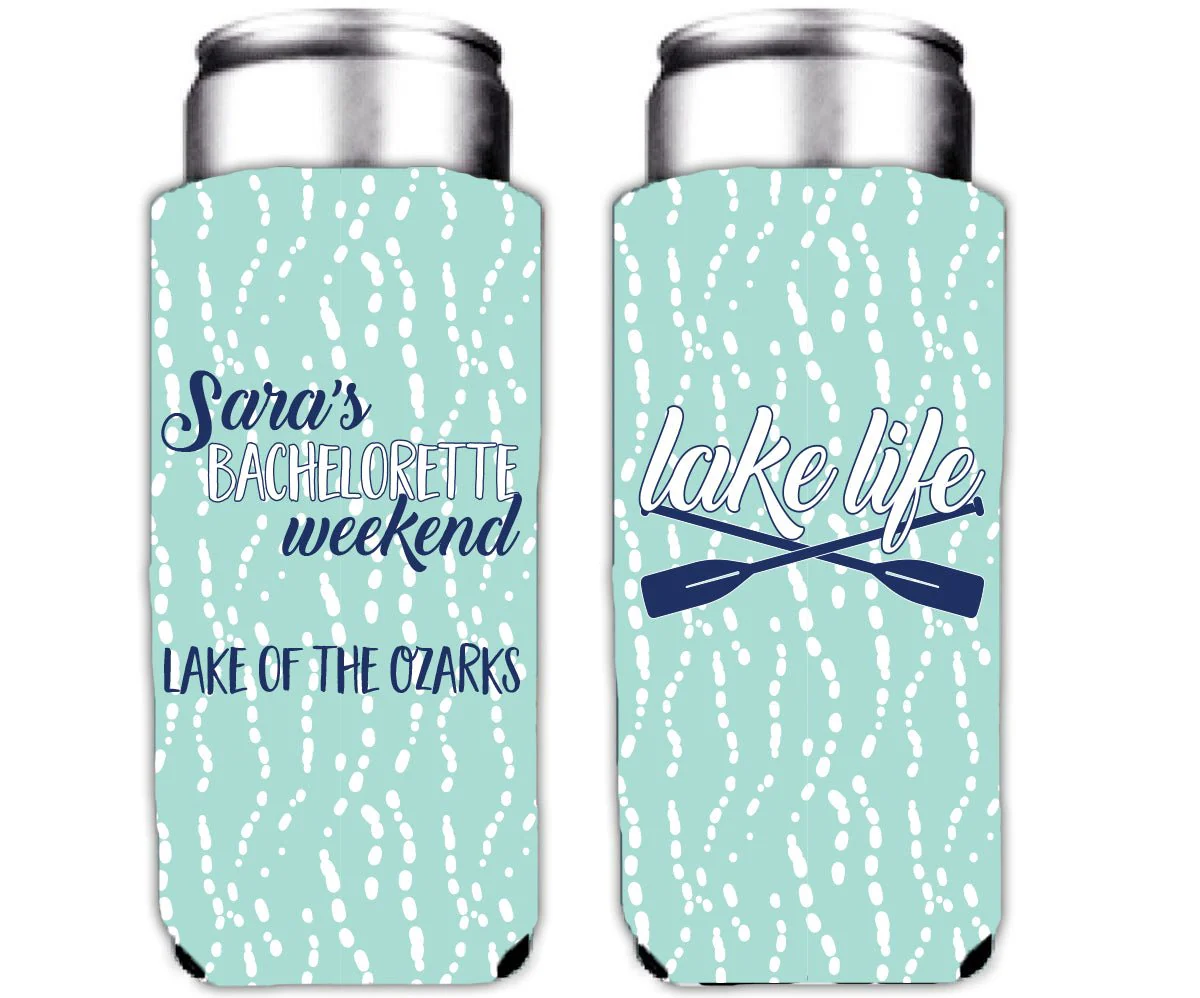 Custom Bachelorette Lake Life Lake Wife Slim Can Cooler Set - Image 5
