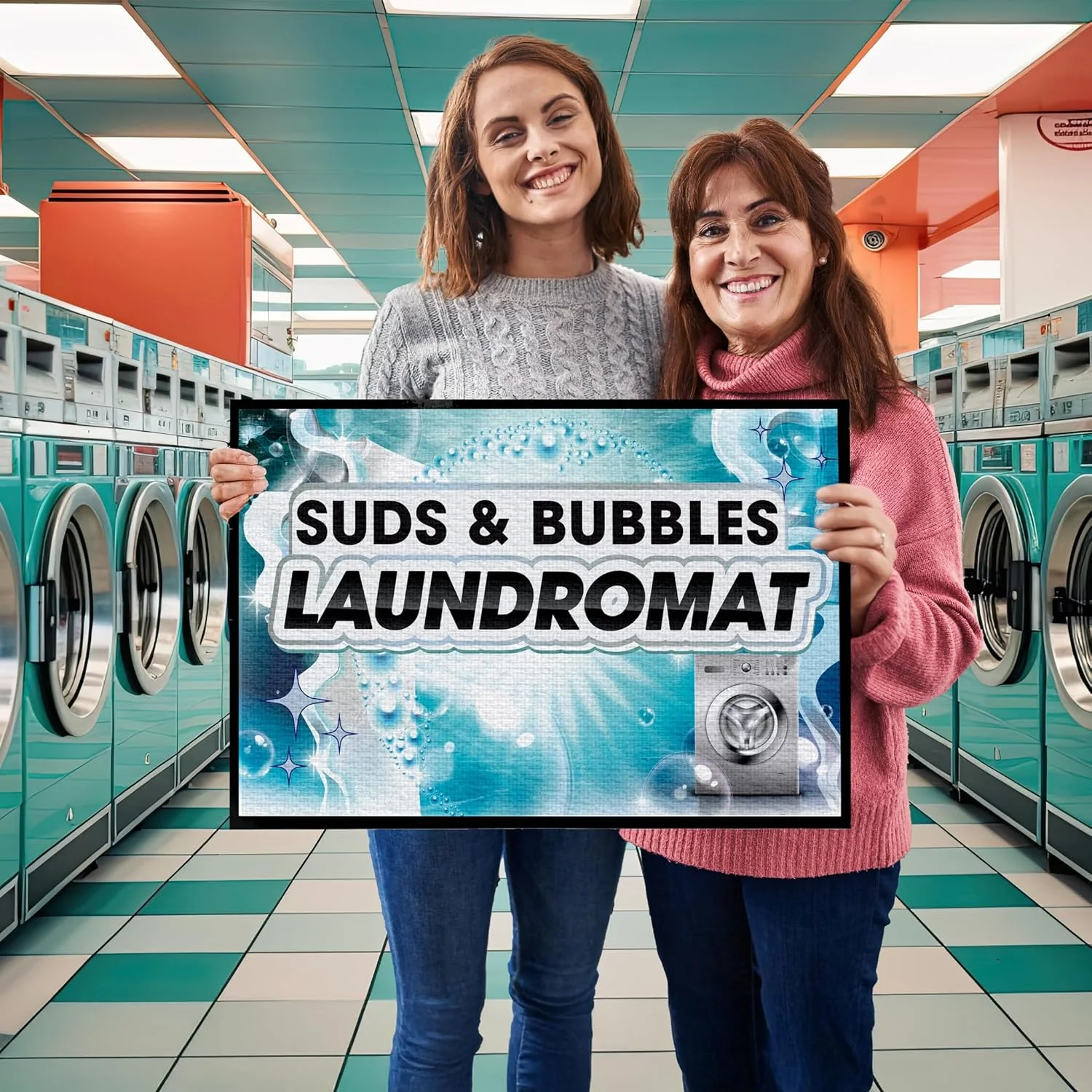 Custom Laundromat Doormat 24x36 Inches | Tufted Loop | Rubber Backing - Image 2