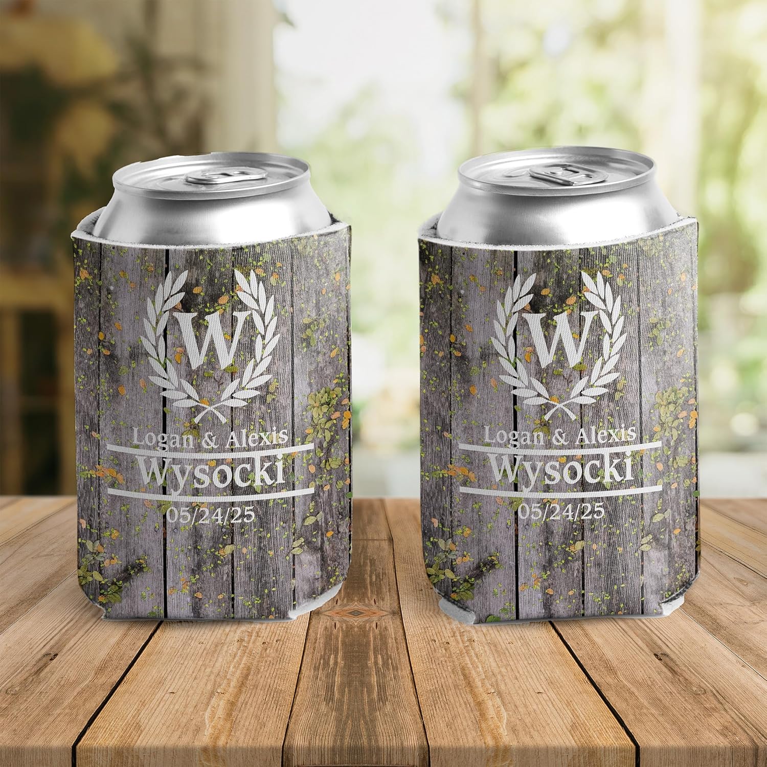 Personalized Laurel And Initial Wedding Can Coolers - Image 12