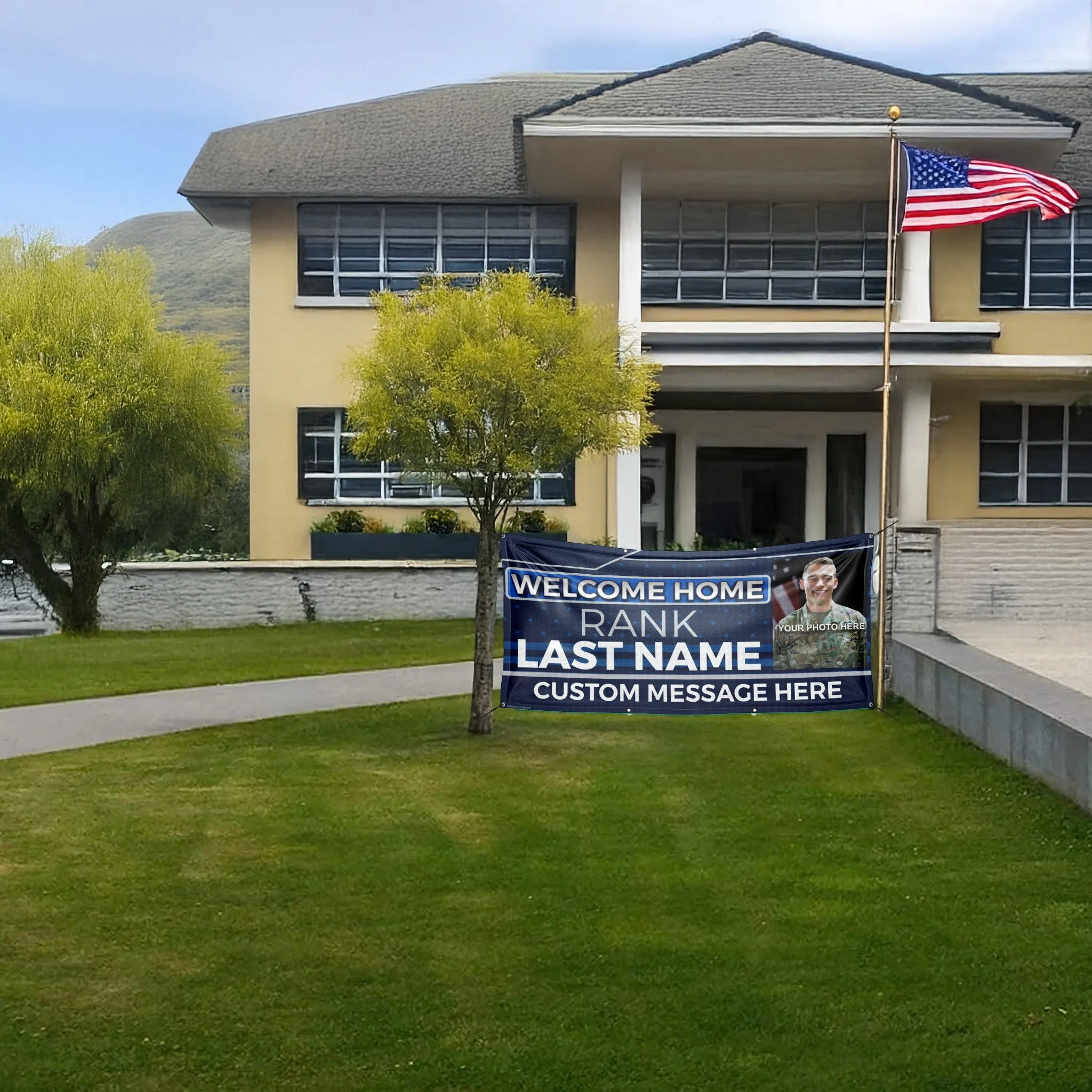 Custom Military Welcome Home Banner – Personalized Military Homecoming Sign (Blue & Silver) - Image 4