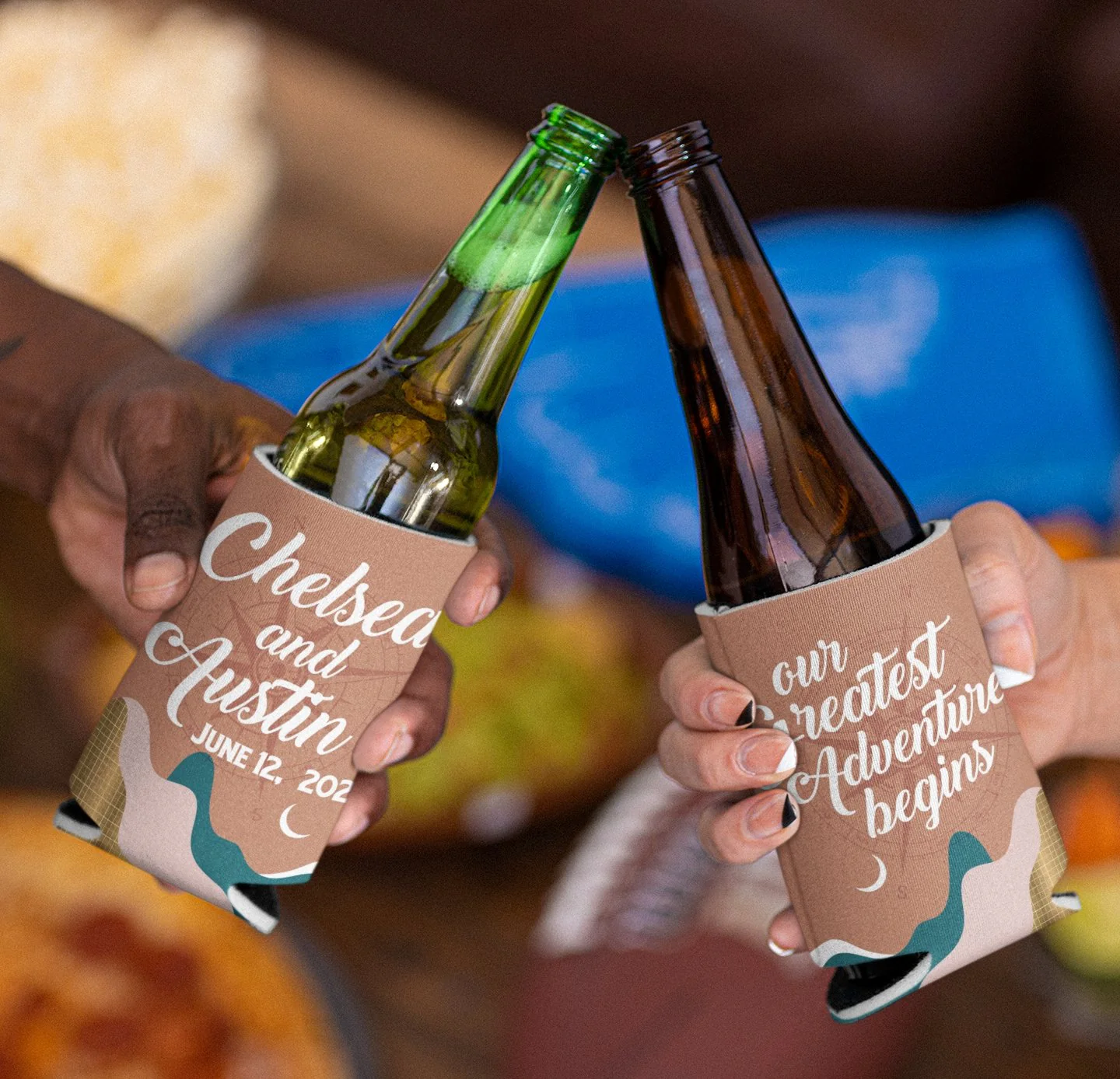 Custom Our Greatest Adventure Wedding Can Cooler