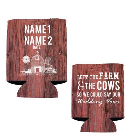 Custom Farm Themed Wedding Can Coolers Pack - Image 2