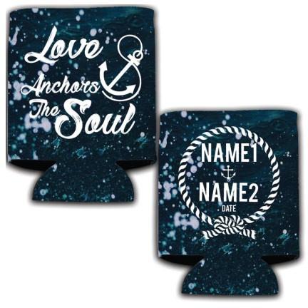 Custom Love Anchors The Soul Nautical Wedding Can Cooler - Image 2