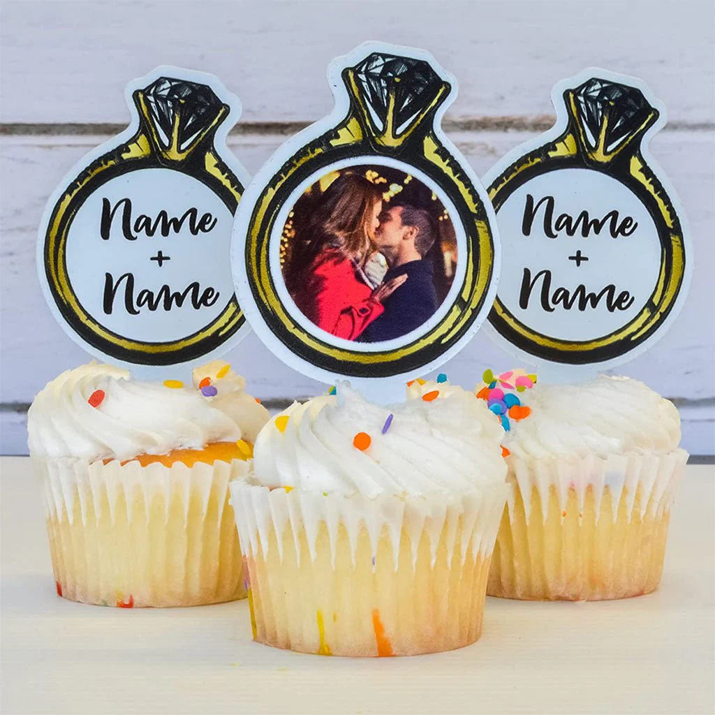 Custom [Name] Wedding Cupcake Toppers - Ring Shape - Image 4