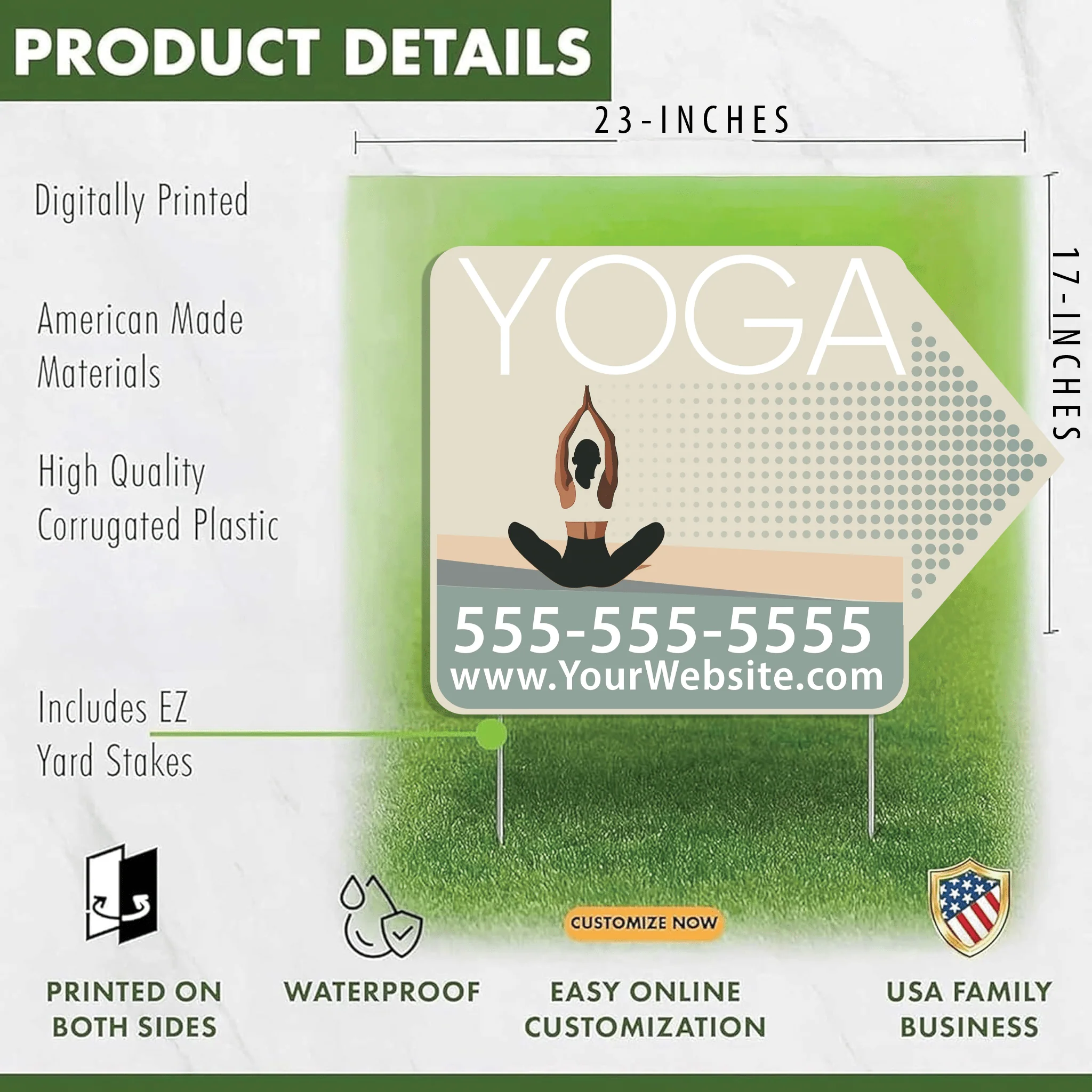Custom Yoga Directional Yard Signs – 23"x17" | 10-Pack | 20 EZ Stakes Included - Image 3