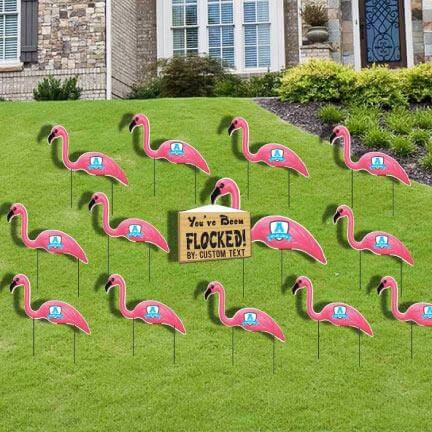 Custom You've Been Flocked Flocking Flamingo Yard Greeting 13 piece Set