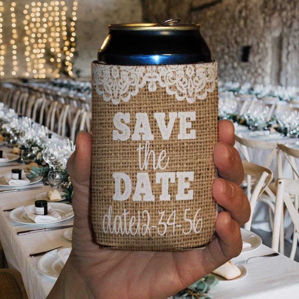 Rustic Themed Save the Date Custom Wedding Can Cooler