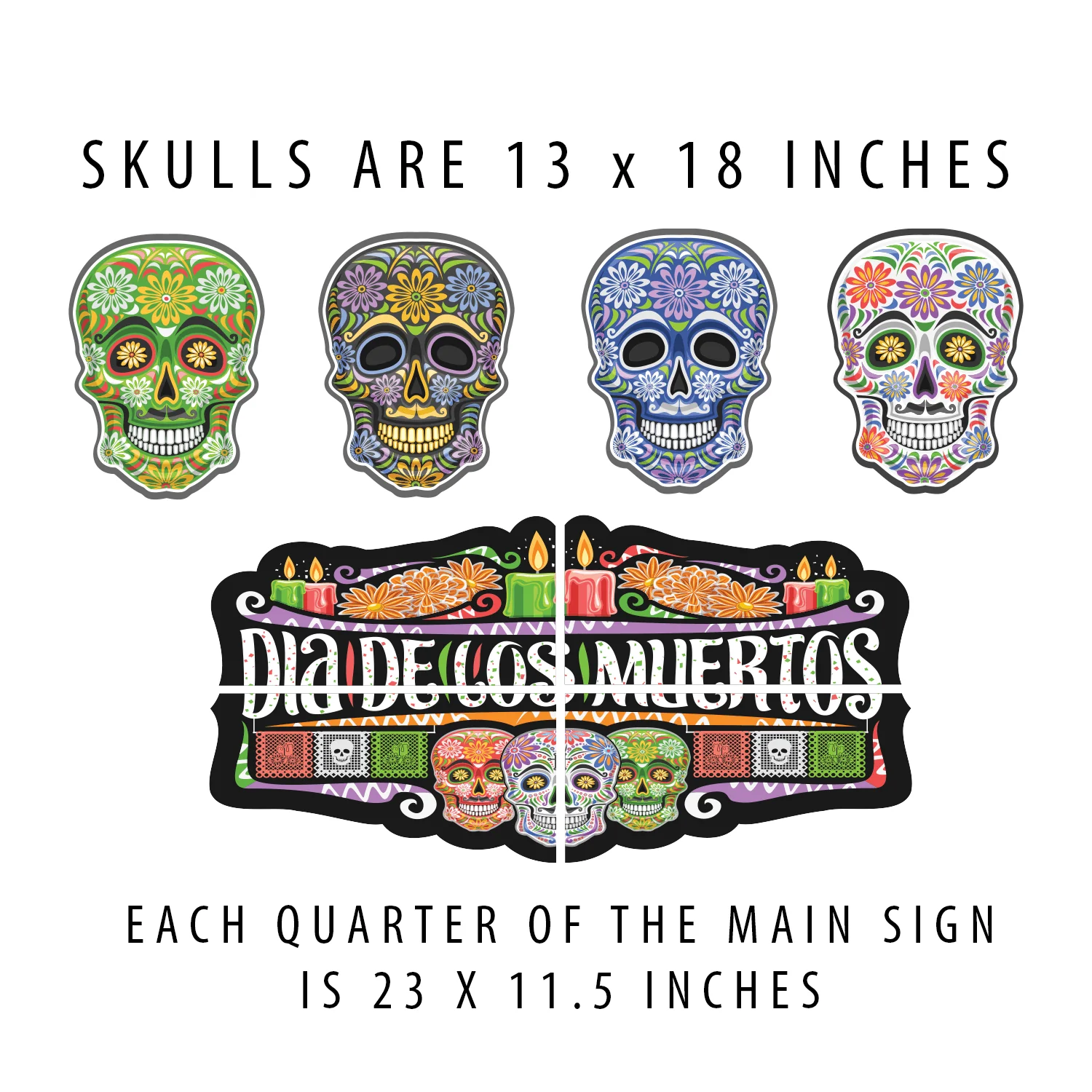 Day of The Dead Garage Door Magnets 8pc Dia de Los Muertos Decorations Set Waterproof Outdoor Sugar Skull Magnets - Image 2