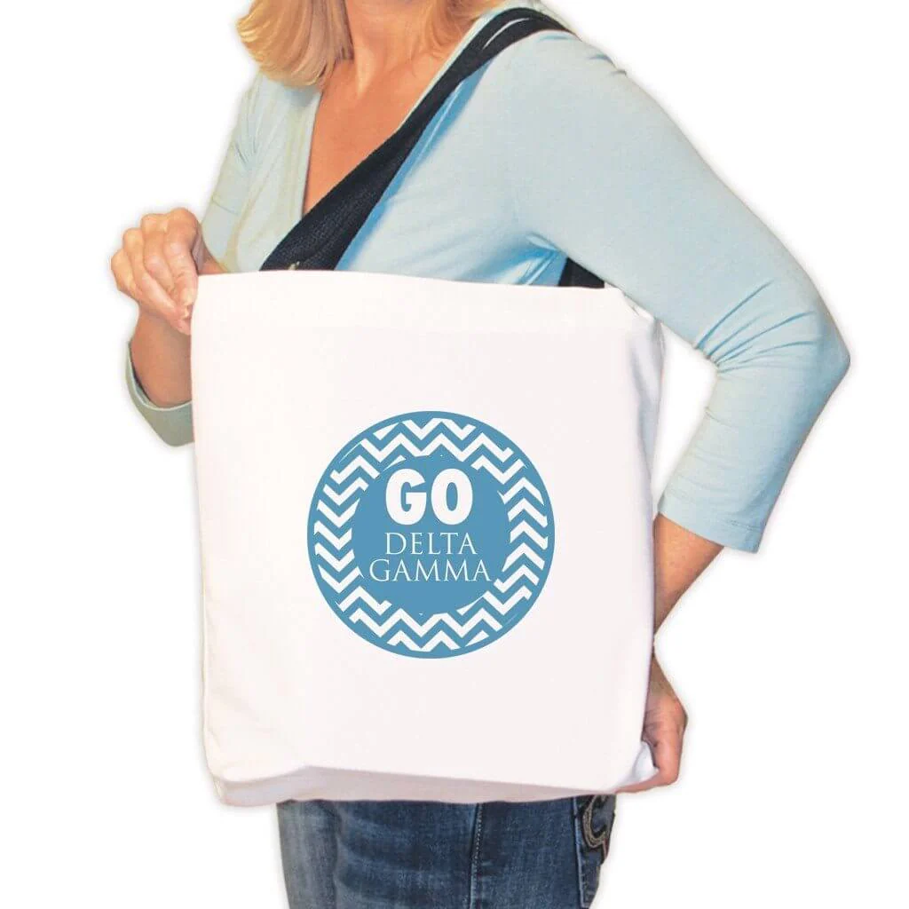 Delta Gamma Canvas Tote Bag - Chevron Stripes Design
