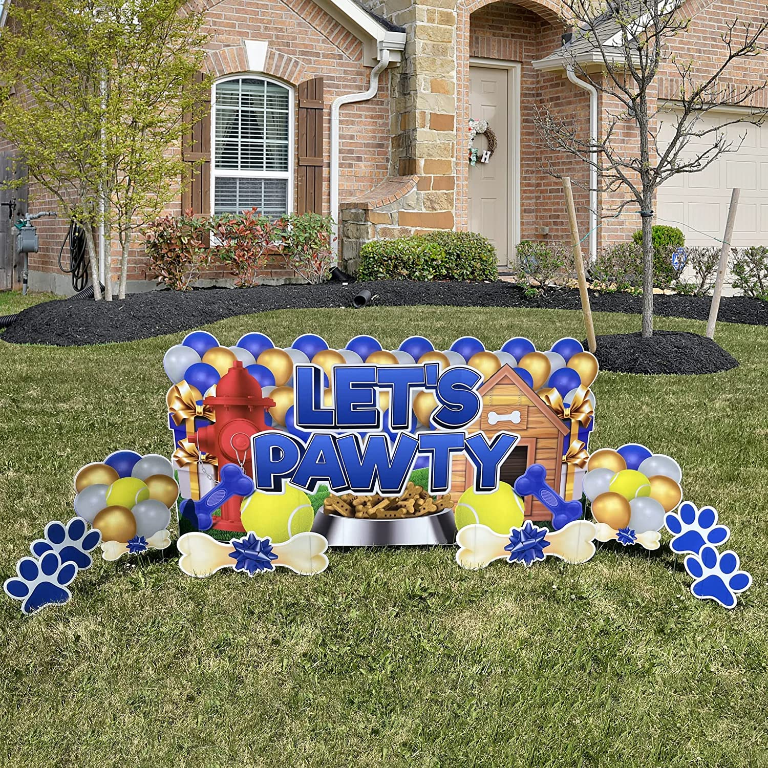 Dog Birthday Party Yard Sign, Let's Pawty Oversized EZ Yard Cards, Dog Gotcha Day Yard Card, Blue