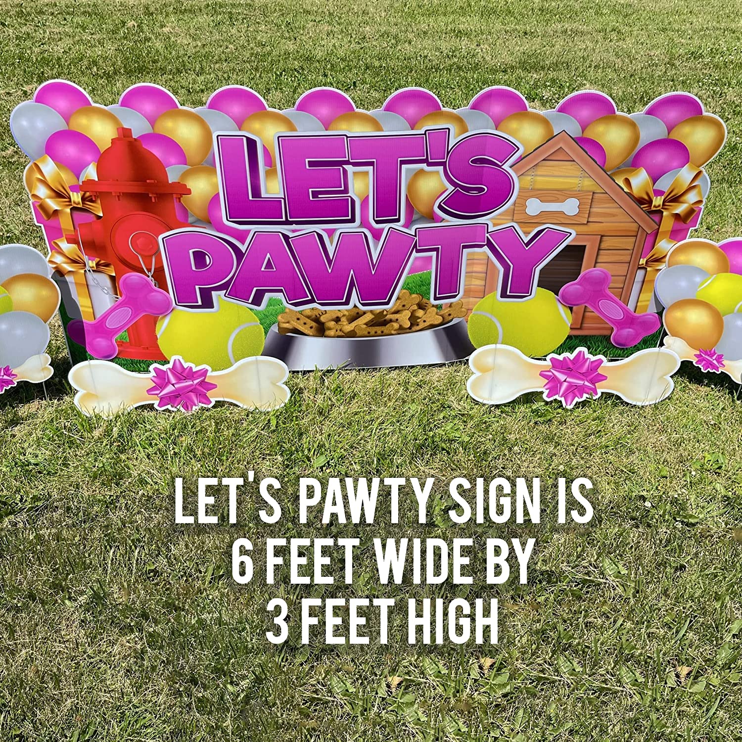 Dog Birthday Party Yard Sign, Let's Pawty Oversized EZ Yard Cards, Dog Gotcha Day Yard Card, Pink - Image 3