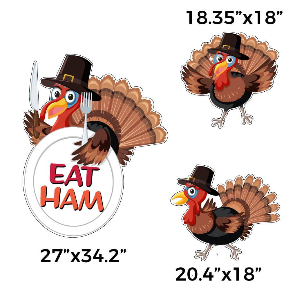 EAT HAM Thanksgiving Turkeys Themed Yard Card Set of 12 - Image 2
