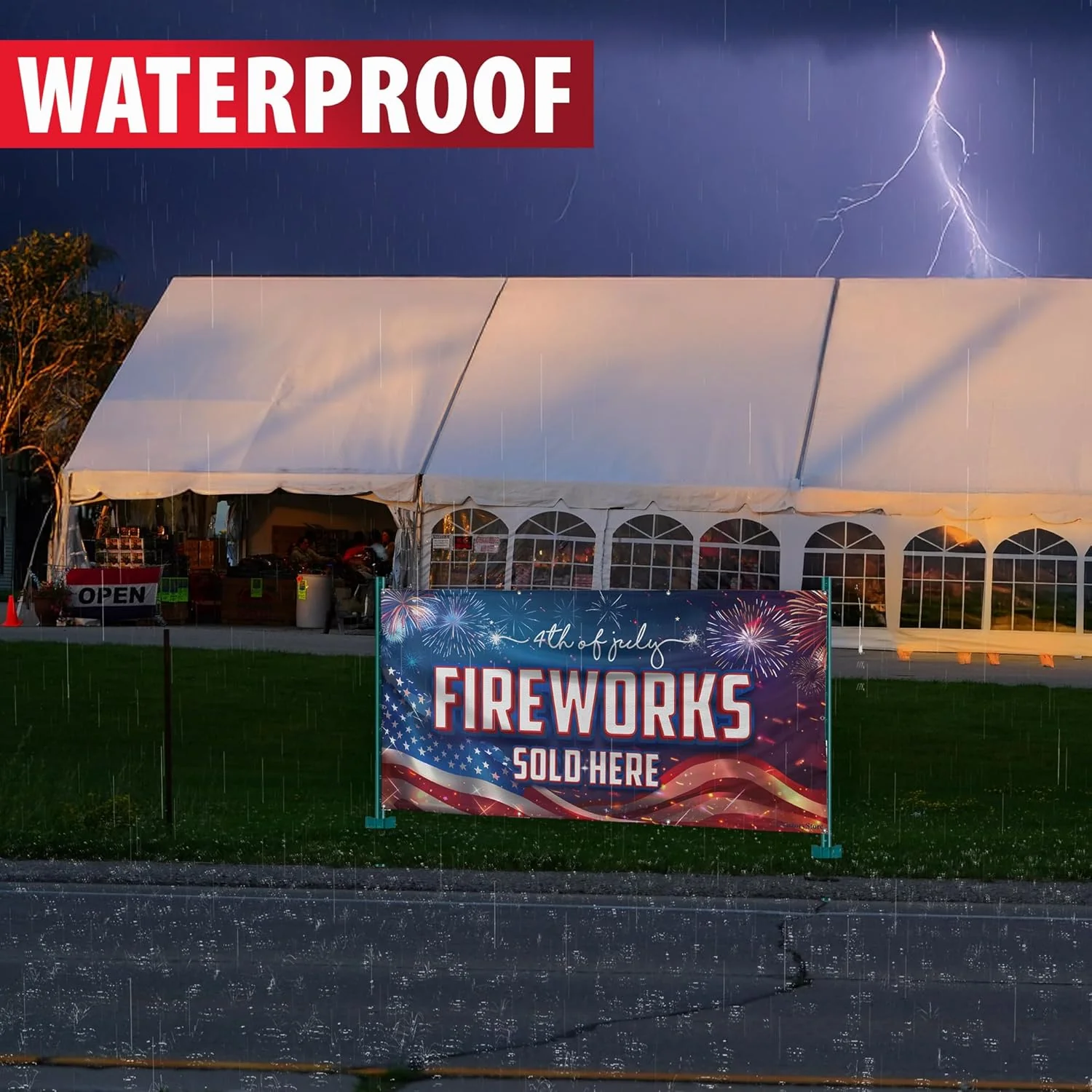 Fireworks Sold Here Banner - 4th of July Outdoor Sign - Waterproof Vinyl Banner with Grommets - Image 2