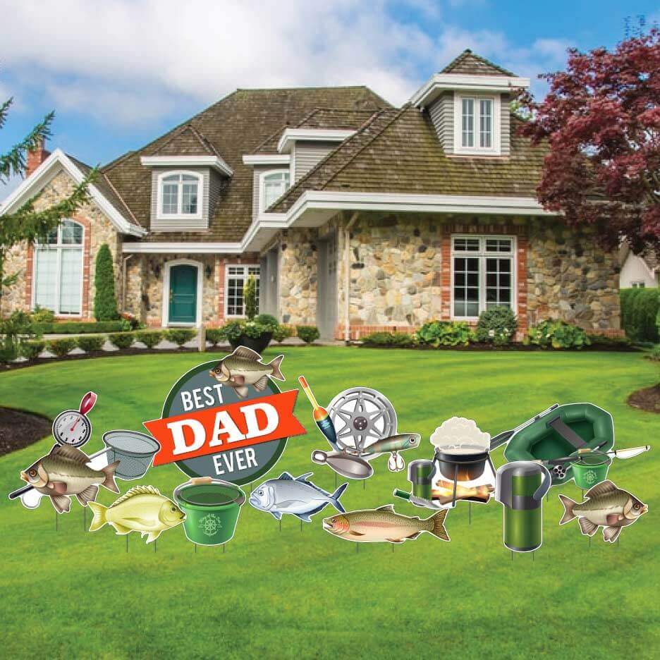 Fishing Theme Father's Day Yard Card Decoration 11 pc set