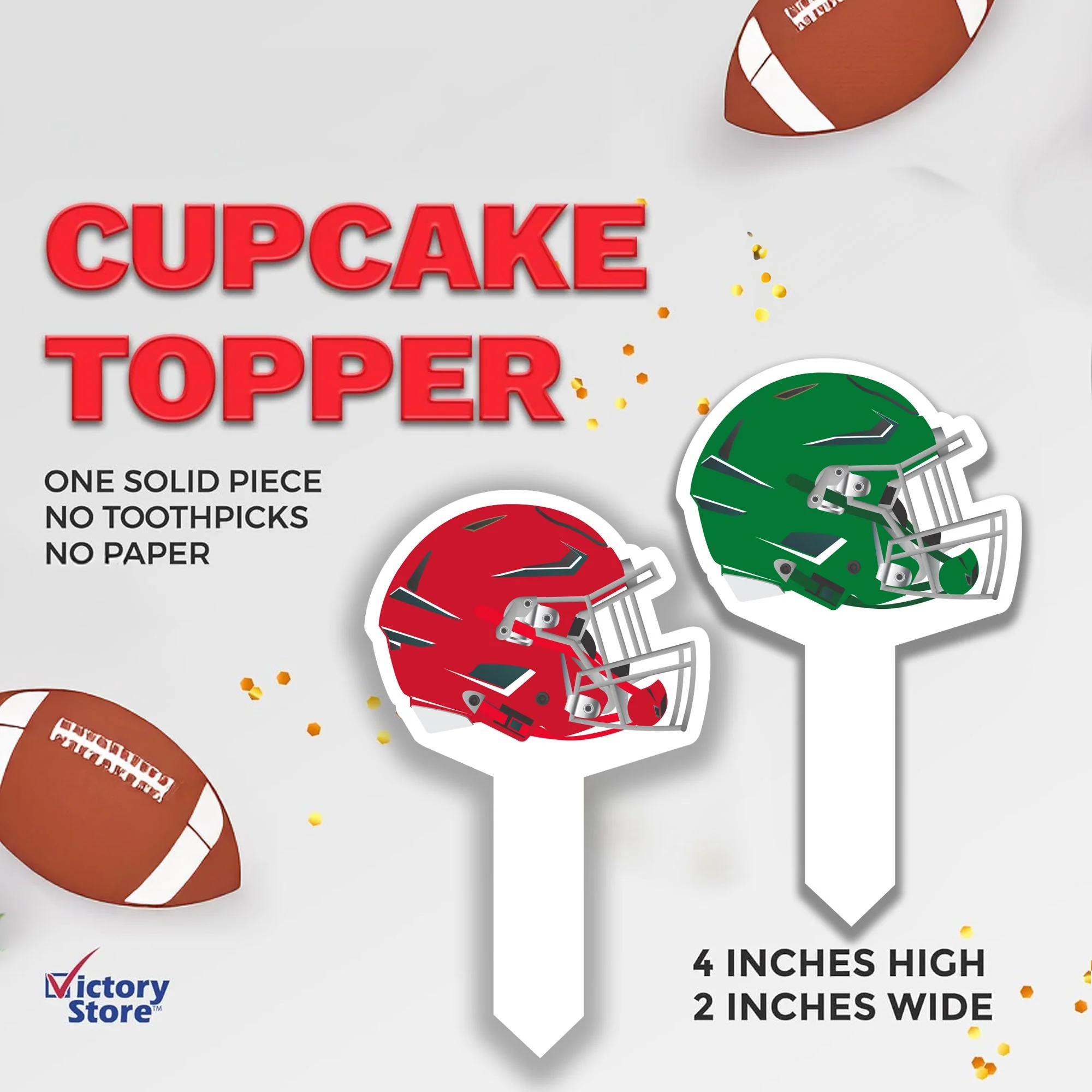Football Helmet Cupcake Toppers – Red vs Green (No Assembly Needed) - Image 2