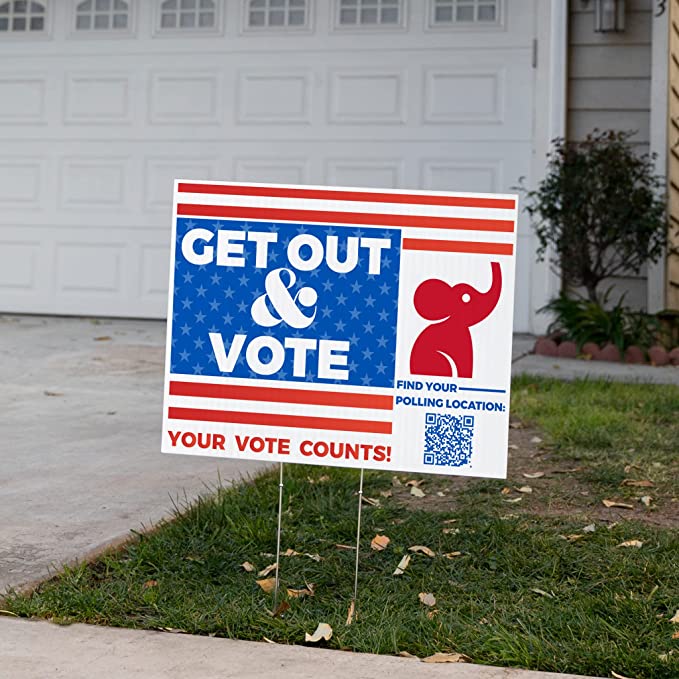 Get Out and Vote (Republican) with Polling Location QR Code | 18" x 24" | 4 pack