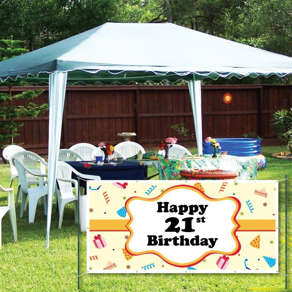 Happy Birthday Party Hats Vinyl Banner