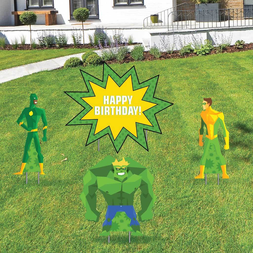 Happy Birthday Super Hero Yard Decoration 4 piece set