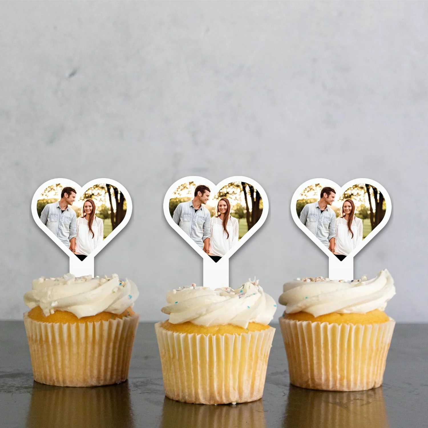 Heart Shape Custom Photo Cupcake Toppers - Image 2