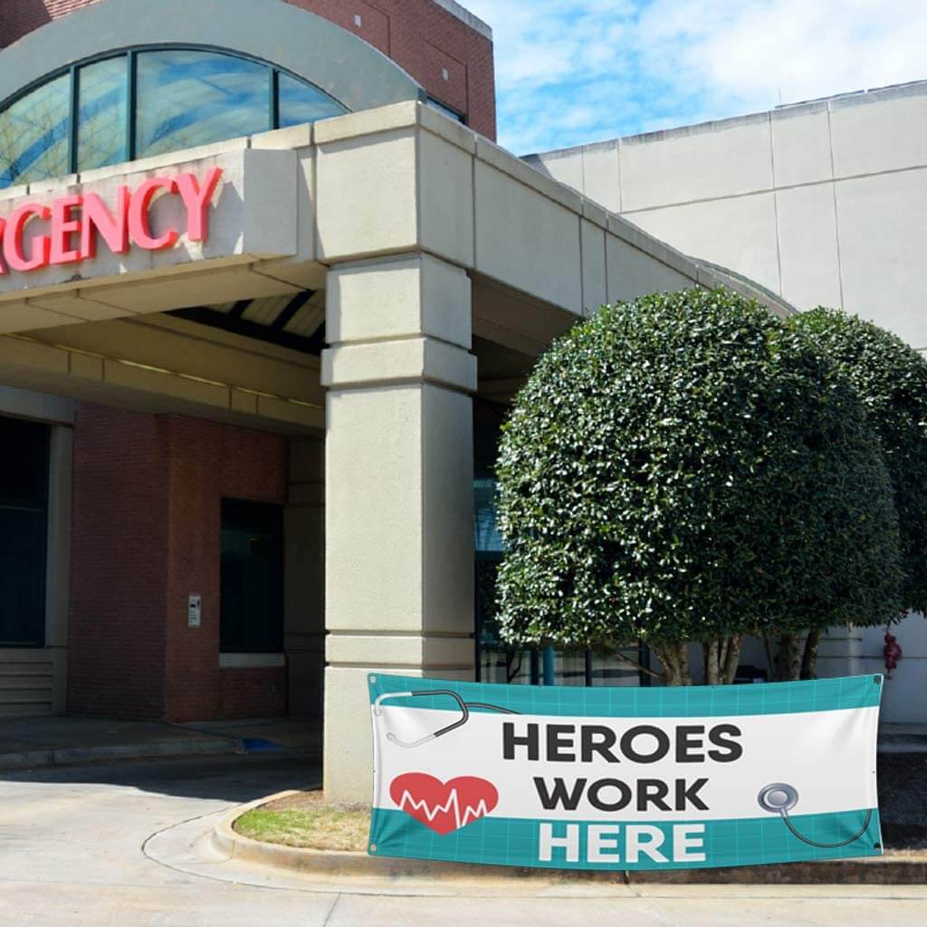 Heroes Work Here Medical Themed 3'x6' Banner