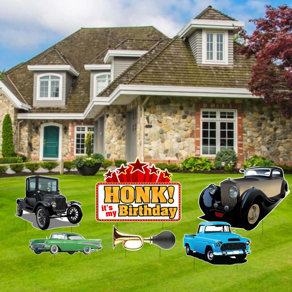 Honk it's my Birthday Classic Car Yard Decoration 6 pc Set