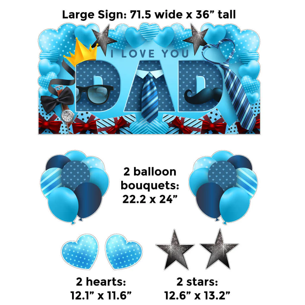I Love You Dad Father's Day Oversized EZ Yard Card Decoration 7 pc set - Image 2