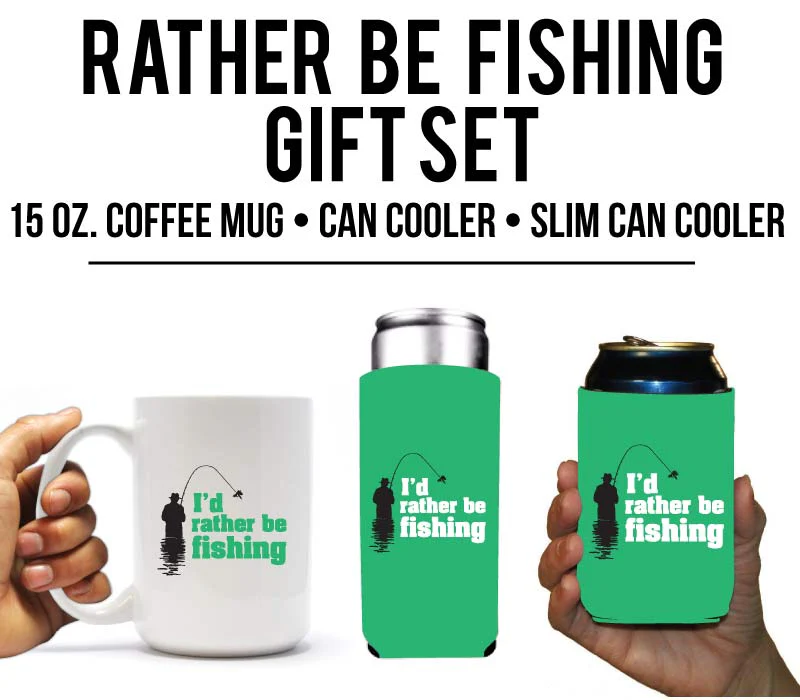 I'd Rather Be Fishing Theme Mug & Can Cooler Gift Pack