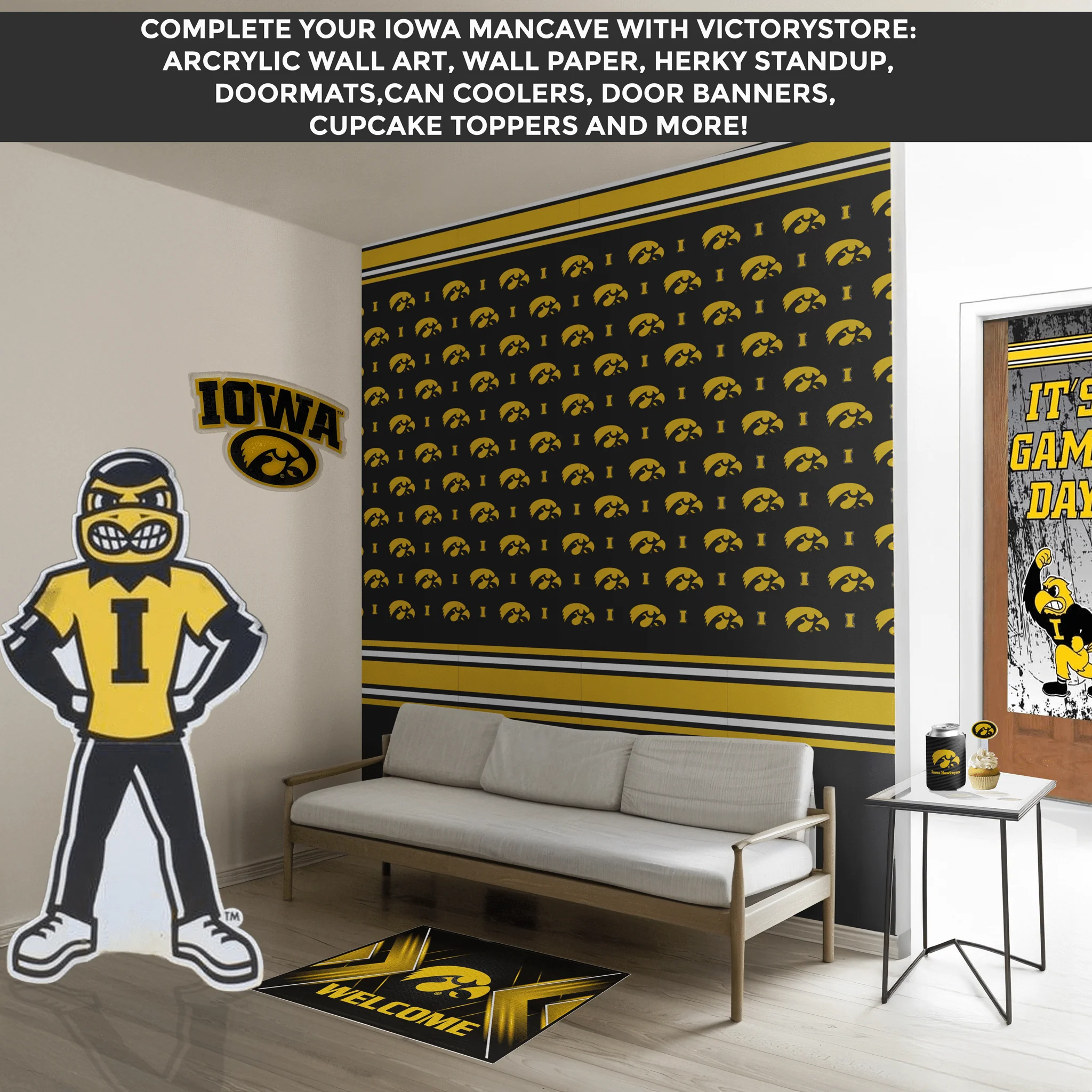 Iowa Hawkeyes Peel and Stick Wallpaper 12ft x 21in | NCAA University of Iowa Wall Décor | Easy Apply & Remove Vinyl | Matte Finish | Home, Dorm, Bedroom, or Man Cave – by VictoryStore - Image 3