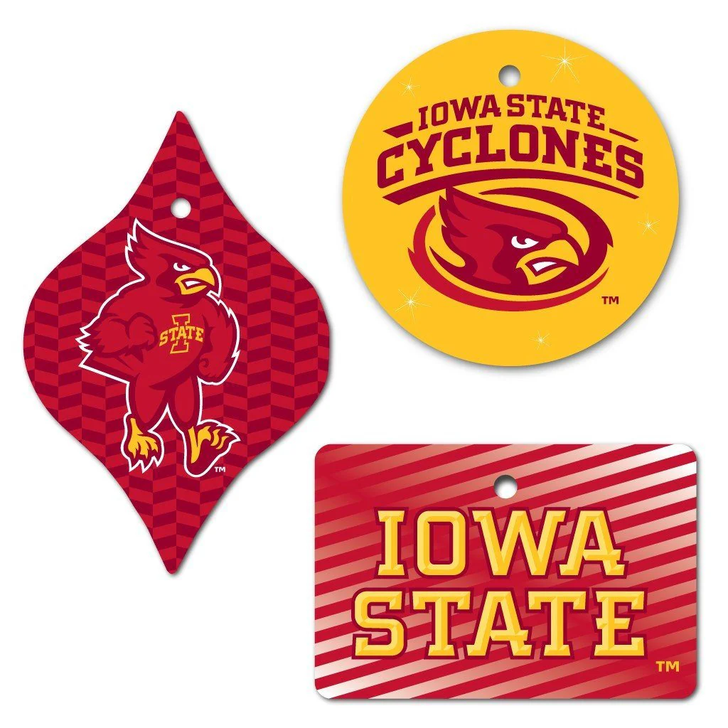 Iowa State University Ornament Set of 3 Shapes