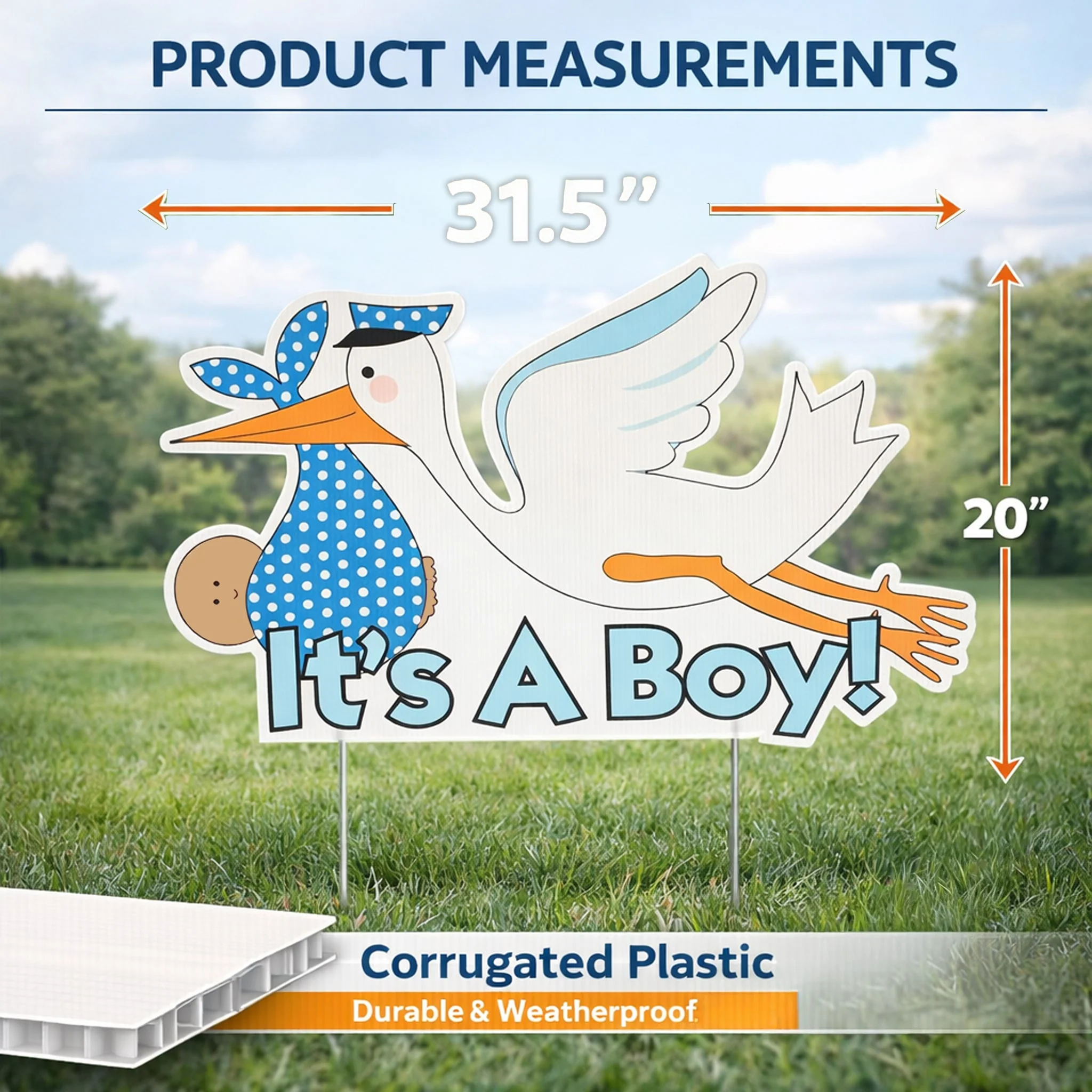 "It's a Boy" Stork Yard Sign - Baby Announcement Lawn Decoration - Image 6