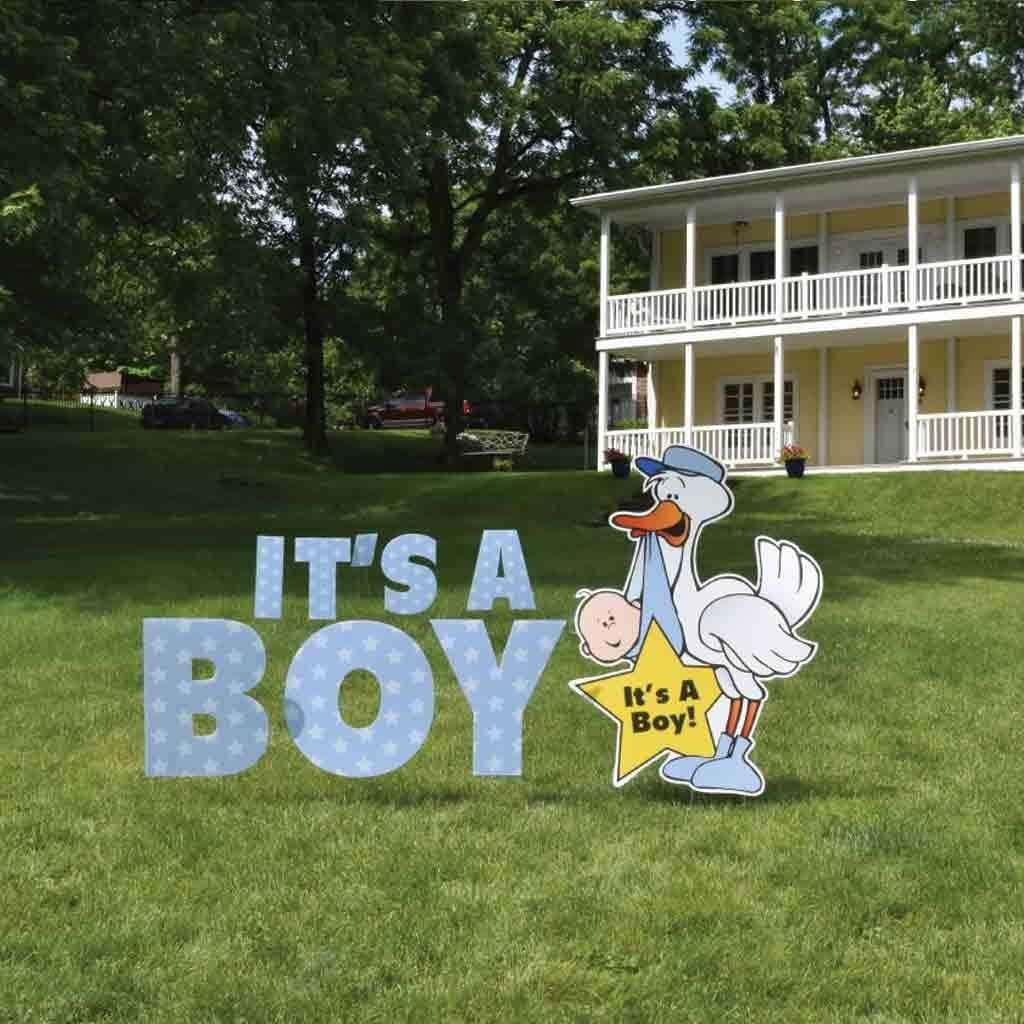 It's A Boy Yard Card Letters & Stork Baby Announcement- 9 Pcs - Image 3